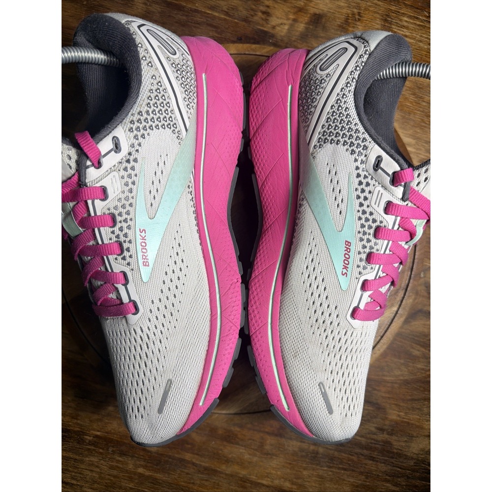 Brooks Ghost 14 Womens Size 9.5 B Running Shoes Gray Pink Yucca 1203561B024 - Picture 5 of 8